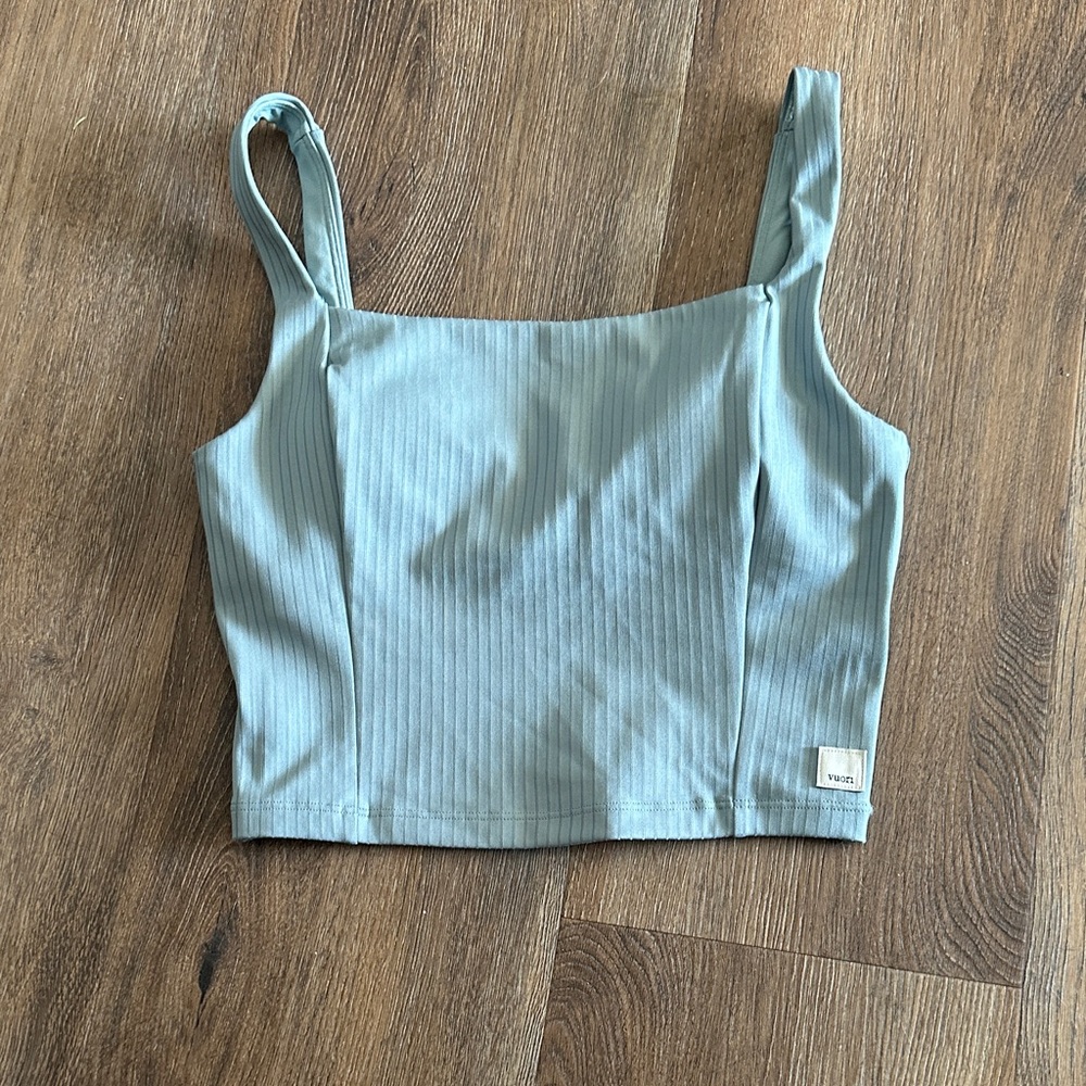 Vuori Ribbed Square-Neck Crop Tank - Sage Green